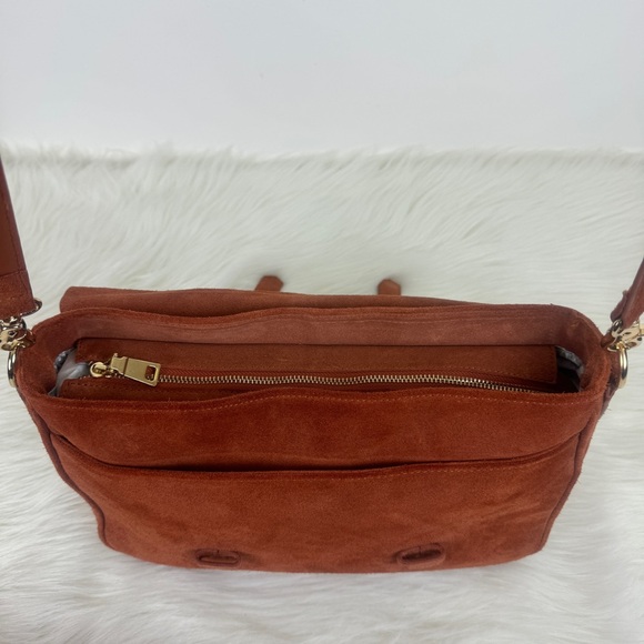 Women's Violetta Genuine Suede Messenger Bag Handbag Purse 13.5"x9"x4.5" Camel - Picture 5 of 16